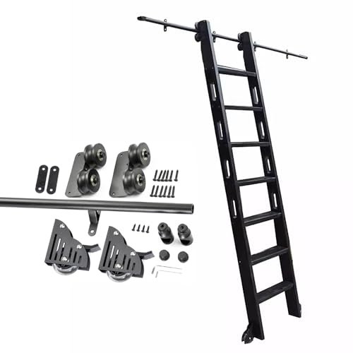Kit Scala per Biblioteca con Ruote da 3,3-24 Piedi, Kit Binario per Scala Scorrevole, Kit di Utensili per soppalco Interno, Binario per Scala Mobile (Senza Scala), Sistema a rulli (Kit binar