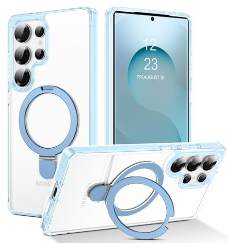 DUEDUE Magnetic for Samsung Galaxy S25 Ultra Stand [Compatible with Magsafe] Invisible Ring Holder, Slim Transparent Back Military Grade Shockproof Phone Case for Samsung S25 Ultra 6.9, Blue