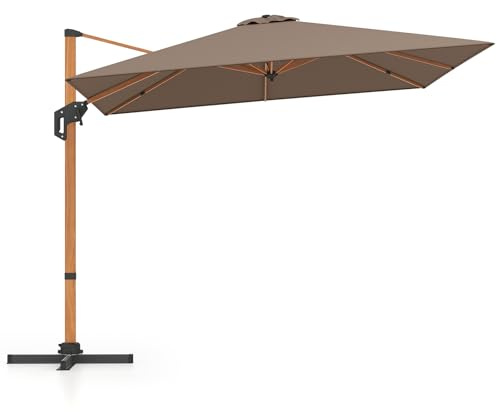 COSTWAY 3M Cantilever Garden Parasol, Large Square Double-Top Offset Banana Hanging Umbrella with Adjustable Tilt and 360° Rotation, 8-Rib Heavy-Duty Sun Shade Canopy for Patio Market (Coffee)