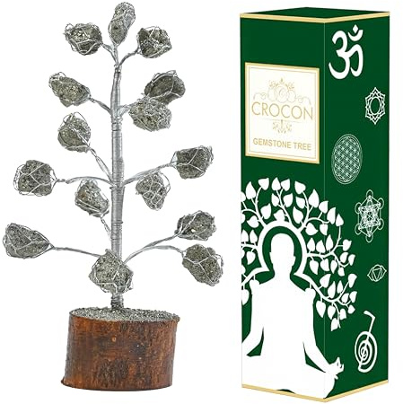 Crocon Árbol de Cristal de pirita Dorada, 15 Cuentas, Piedra Preciosa Natural para decoración del hogar y la Oficina, Regalo de cumpleaños Feng Shui para Regalo de inauguración de la casa 7-8