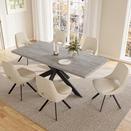 JIEXI Essgruppen Für 4-6 Personen, Esstisch Ausziehbar, Moderner Grauer MDF-Holztisch, Geeignet Für Wohnzimmer, Küche, Versammlungen
