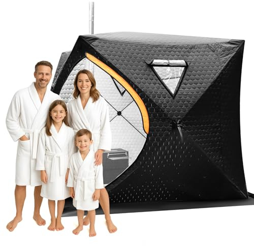 Gyfent 4 Person Outdoor Sauna Tent, 5.91 * 5.91 * 6.23FT Dry Sauna Box for Home Easy Setup Insulated Tent for Home Backyard Gym Camping Ice Fishing