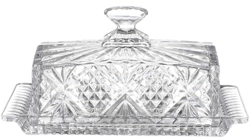 CIYODO Mantequera de Vidrio Transparente con Tapa Diseño para Mantequilla y Alimentos Recipiente Rectangular Europeo para Cocina y Restaurante