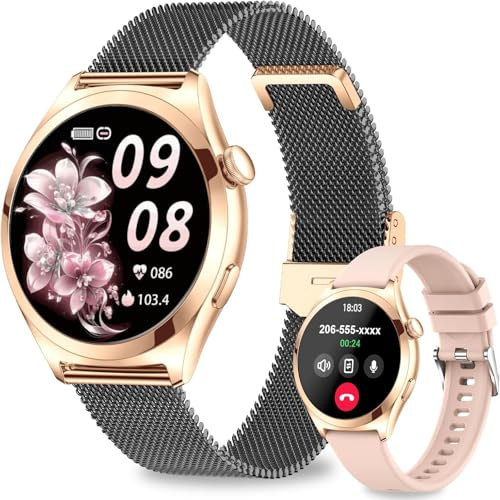 Fitonme Montre Connectée Femme avec Appel Bluetooth, 1.27 HD Smartwatch avec Fréquence Cardiaque Sommeil SpO2, 100+ Modes Sportifs, Étanche IP68 Bracelet Fitness Podomètre pour Android iOS, Or Noir