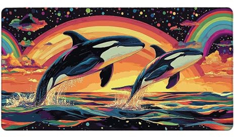 Gaming Mouse Pad XXL 160 x 80cm Large Mouse Mat for Desk Pad Big Mousepad with Stitched Edges & Anti-Slip Base Keyboard Mousemat Improved Precision and Speed Gaming Office Home Dolphin Rainbow B-235
