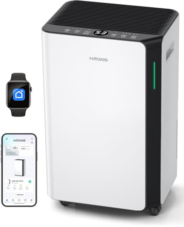 HUMILABS Déshumidificateur électrique 20L pour pièces de 60m²/App & WLAN déshumidificateur/avec tuyau de vidange/réservoir d'eau de 4,5L/3 modes de fonctionnement/minuterie 24h