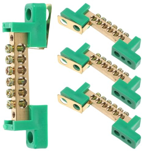 Copper Terminal Strip Block 6 Positions 40a M4 4pcs | Green Plastic Housing, Neutral Line Separation, Heat Resistance, High Conductivity for Household Electrical Systems
