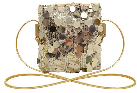 JENCVNL Glitzer Pailletten Damen Handtasche,Tasche Mini Clutch kleine Damen Glitzer Tasche Schultertasche für Prom Hochzeit Party Bankett (Gold)