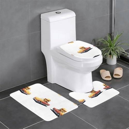 Set di 3 tappeti da bagno 61 x 40,6 cm WHJSSF Hamburger che guida un'auto stampa tappetini antiscivolo per WC, toeletta e copertura, facile da pulire