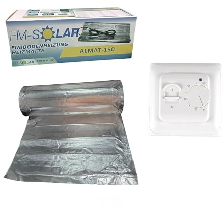 FM-SOLAR 11m² Elektrische Fußbodenheizung 150W/m² elektro Bodenheizung ALU + Thermostat Digital Touch Silber