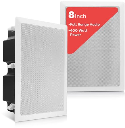 Pyle Ceiling Wall Mount Enclosed Speaker - 400 Watt Stereo In-wall / In-ceiling 8 Enclosed Full Range Deep Bass Speaker System - 50Hz-20kHz Frequency Response, 4-8 Ohm, Flush Mount - PDIW87 White