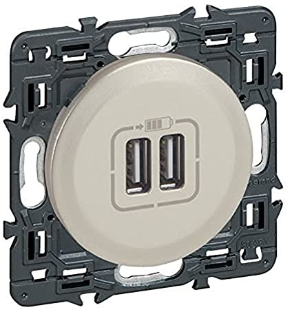 LEGRAND - Prise USB Double Céliane - 2 Ports USB-A 3A/15W - Recharge Tous Types d'Equipements Electroniques - Prêt à Installer - Titane