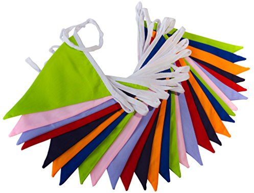Double Sided Multi Coloured Fabric Bunting 10m – 30 Reusable Triangle Flags, Premium Party Decorations for Indoor & Outdoor Weddings, Garden Parties, Birthdays & Celebrations