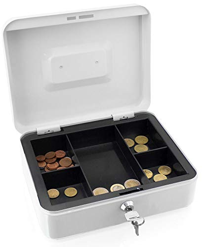 Geldkassette 25 cm groß abschließbar Münz Geld Zählbrett Kasse Safe Lichtgrau 250mm x 200mm x 80mm (B/T/H)