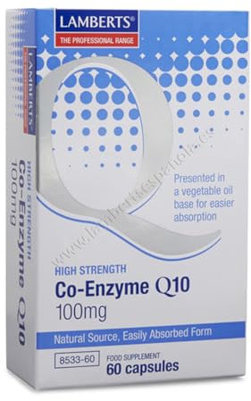 Lamberts Co-Enzyme Q10 100mg – Natural Ubiquinone in Oil-Based Formula for Optimal Absorption – 60 Capsules