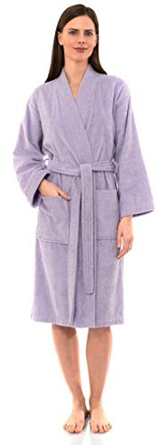 TowelSelections Womens Robe Cotton Kimono Bathrobe for Women Knee Length Terry Cloth Towel Robes for Women X-Small-Small Orchid Petal