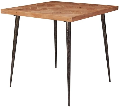FineBuy Esstisch 80x80 cm Akazie Massivholz Industrial, 4 Personen | quadratischer Küchentisch mit markanter Maserung, Esszimmertisch aus Echtholz, handgefertigtes Unikat