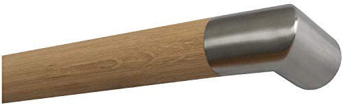 TIBU Eiche Handlauf Holz Geländer unbehandelt roh fein geschliffen 42 mm mit Edelstahl Endstücken ohne Halter Länge: 1200 mm / 120 cm / 1,2 m Enden: Edelstahl Ecke