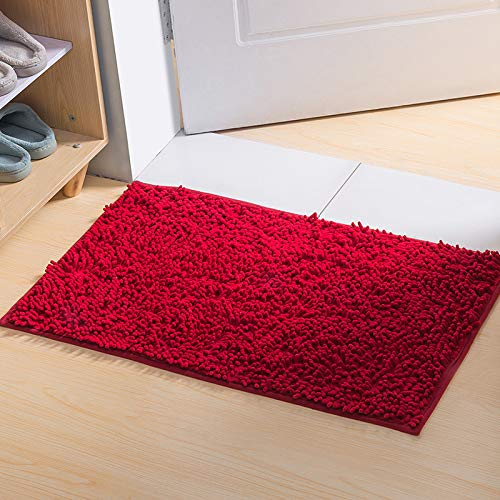 YIQI Alfombra de baño Shaggy de Microfibra de Chenille, Suave y cómoda, Agua súper Absorbente, Antideslizante, Gruesa para el Cuarto de baño (60 x 40 cm, Rojo)