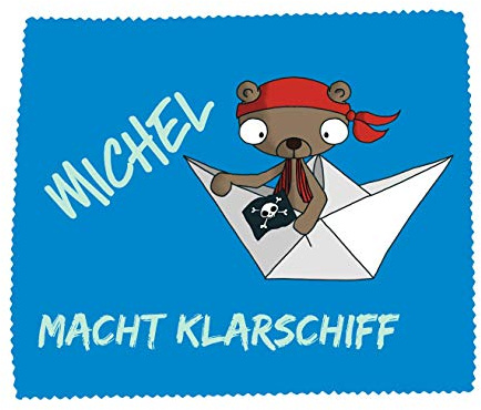 Farbwuselei Brillenputztuch Miezo Bär auf Schiff Macht Klarschiff blau Name individuell originell Geschenk