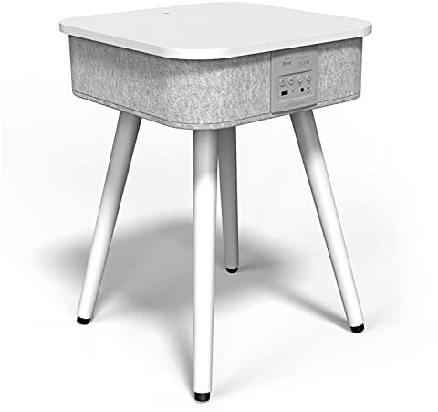 i-box Tragbarer Beistelltisch Bluetooth Lautsprecher mit Wireless Charger und USB Ladeanschluss, Couchtisch Ladestation