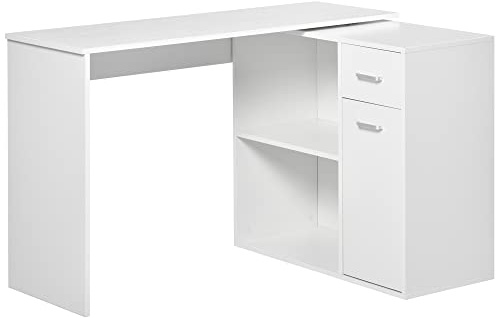 HOMCOM Scrivania Angolare per Studio 2 Cassetti 117x82x74cm Bianco