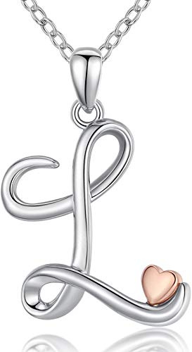 CELESTIA Initial Letter L and Heart Pendant Necklace for Women Girls Personalized 925 Sterling Silver Jewellery, 18 Chain- Birthday Gifts for Friends, Mum, Daughter