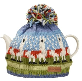 Pachamama Handknitted Medium 4-6 Cup 1.2L Wool Tea Cosy/Teapot Cover - Llama Pattern Insulated Handmade Fair Trade Multicoloured