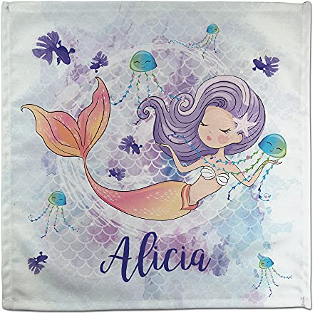 LolaPix Servilleta Personalizada Algodón. Servilletas de Tela Infantiles Colegio. Regalos Personalizados con Nombre. 50% algodón. Varios diseños. Servilletas Tela Infantil 27x27cm/31x31cm. Sirena