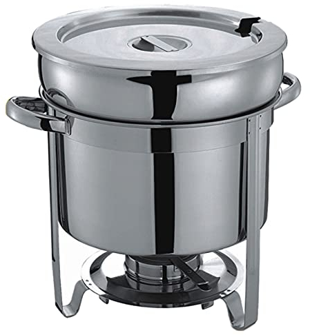 Soup Chafer Food Warmer, Stainless Steel Soup Warmer Chafing Dish Buffet Set with Water Pan, Chafer, Frame, Fuel Holder and Lid for Parties(Silver),7L