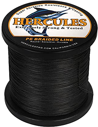 HERCULES Geflochtene Angelschnur 12 Stränge, 100-2000m 109-2196 Yards Geflochtene Fisch Linien, 10lb - 420lb Test-PE-Schnüre für Salzwasser-Süßwasser - Schwarz, 40lbs, 1000m