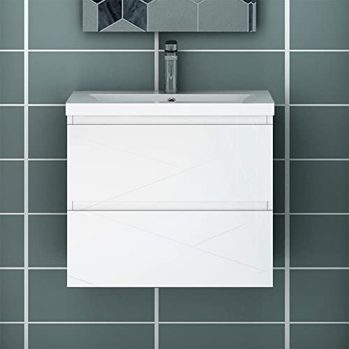 Acezanble Waschtisch mit Unterschrank 50 cm Hochglanz Weiß Badmöbel Gäste WC