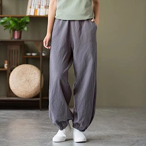 WoCOyo Pantalon de Tai Chi Unisexe Loisirs Respirant Taille Elastique Coton et Lin Kung Fu Tai Chi Vêtements Tenue Quotidiens pour Le Yoga et Le Pilates,002,4XL