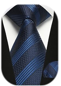 Enlision Herren Krawatte Blau mit Einstecktuch Set für Hochzeit Blau Streifen Krawatte Taschentuch Set für Formelle Geschäfte Anzug, Marineblau und Schwarz