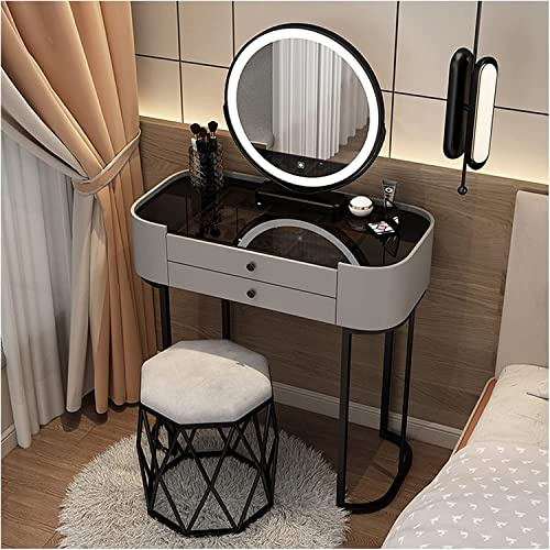 Tavolo da Trucco con Luci e Specchio, Toeletta da Trucco con Cassetti,avolo da Trucco Moderno con Sgabello Imbottito, Tavolini da Toilette per Camera da Letto A,70 * 40 * 78CM