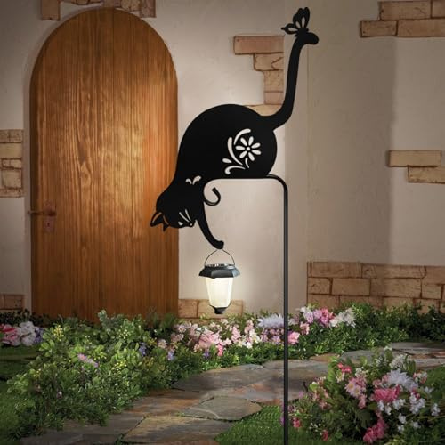 Katzen-Solarleuchten für den Außenbereich, Metall, schwarze Katze, Gartenstatue, Hofdekoration | Katzen-Solarlaterne, Outdoor-Dekorationen für Hof, Kunstpfähle, Rasen, Weg, mit Geschenken für Frauen