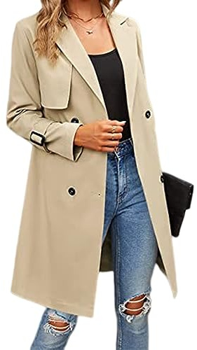 seiveini Trench Femme Élégant Trench-Coat à Double Boutonnage Veste Coupe-Vent Automne Printemps Classique Manteau Jacket A Kaki L