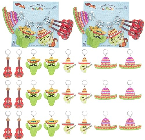 nbeads 24 STK. Mexikanischer Karneval Maschenmarkierer, Kaktus/Sombrero/Gitarre Häkeln Stich Marker Charms Abnehmbar 304 Edelstahl Klammern Verriegelung Stich Marker für DIY Handwerk Schmuck Machen