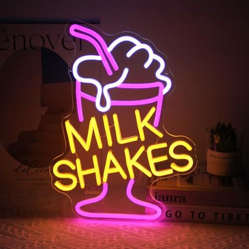 Kullneon Milk Tea Neon Sign Milk Shakes Ice Cream Neon Sign LED Neon Light Frozen Yogurt Neon Signs 16.7 x 12.2 inches Acrylic Wall Mount Decorative Signage Food & Drink Theme