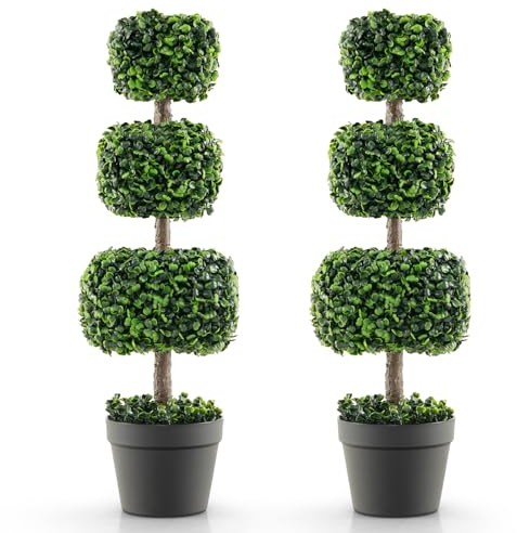 COSTWAY 75 cm Kunstpflanze grün, Kunstbaum mit Topf, Zimmerpflanze Deko, Dekopflanze künstlich, Grünpflanzen für Zuhause Garten Büro, Topfpflanze Buchsbaum Pflanzendekoration (2 Pack)