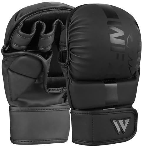 WFX MMA Gloves Martial Arts Mitts Sparring Grappling Muay Thai Cage Fighting Open Palm Adjustable Wrist Support Boxing Training Combat Sports Punching Bag Kickboxing Maya Hide Men Women (Black, XL)