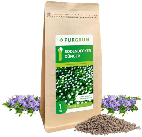 Purgrün® Bodendecker-Dünger 1 kg – Leuchtend grünes Blattwerk durch Magnesium – Verbesserte Pflanzengesundheit dank Mykorrhiza & Kohle – – NPK 6+4+5 – Verbessert die Bodenqualität