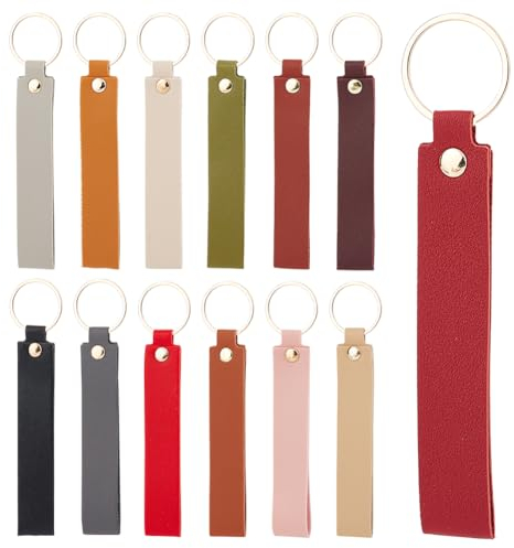 SUNNYCLUE 1 Box 26 Stück 13 Farben Laser Leder Schlüsselanhänger PU Gravur Leder Schlüsselanhänger Rohlinge Anhänger Mit Eisen Schlüsselringen Schlüsselanhängerhaken Für Schlüsselring Schlüsselanh
