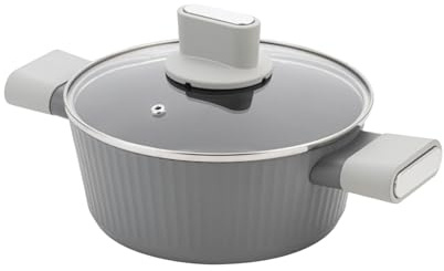 FLORINA Olla de aluminio Serrano 2,1 l 20 cm I Ollas con asas de tacto suave I Olla ligera y duradera I Revestimiento antiadherente I Estructura estriada | Olla de diseño elegante