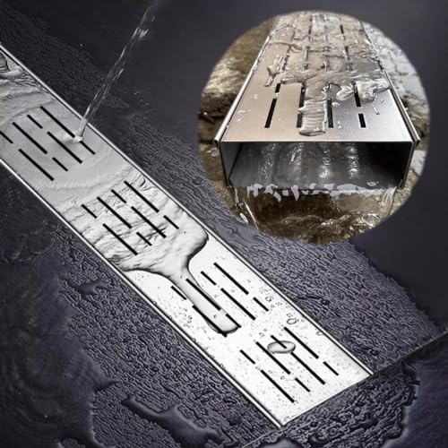 Canaletta Scolo Acqua Piovana Fossa di Drenaggio in Acciaio Inossidabile per Grondaia, Canaletta di Scarico Acqua Piovana con Griglia, Kit di Scarico a Fossa per Uso Domestico(W-10cm(4) x H-5cm(2))