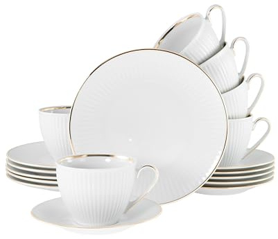 CreaTable, 22845, Serie Valencia, 18-teiliges Geschirrset für 6 Personen, Kaffeeservice aus Porzellan, Made in Europe