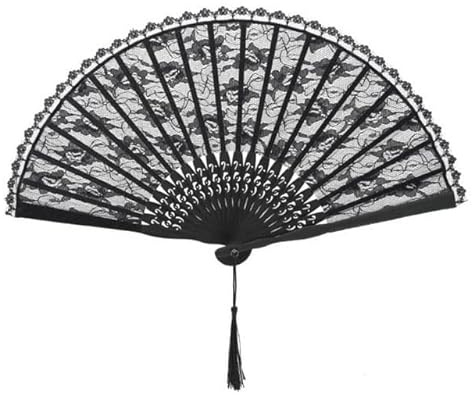 Ro Rox Handfächer aus schwarzer Spitze, Sommer, Gothic, Goth, viktorianisch, tragbar, faltbar