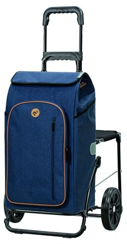 Andersen Einkaufstrolley - klappbar - 61 Liter - mit Klappsitz bis 120 kg - mit Kühlfach - belastbar 50 kg - Stahlgestell - Trolley - Komfort Shopper Folke blau