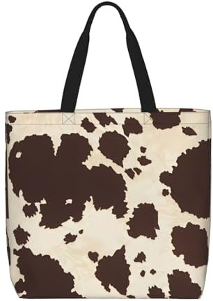 MYGANN Schultertasche mit Kuhfell-Druck, wiederverwendbar, großes Fassungsvermögen, wasserdicht, mit Reißverschluss, praktische Tasche mit Innentasche für Reisen, Camping, Einkaufen, Schwarz ,