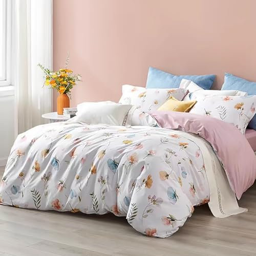AShanlan Bettwäsche Blumen 135x200 Weiß Rosa Aesthetic Pflanzen Blumenmuster Bettbezug und Kissenbezug 80x80 cm ÖKO-TEX Bettwäsche-Sets Mikrofaser mit Reißverschluss